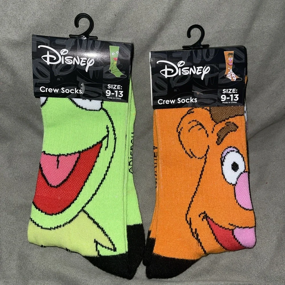 Lot 2 Pairs Disney Muppets Crew Socks Fozzie Bear Kermit The Frog Sz 9-13 NWT